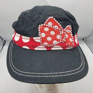 Disney Parks Adults Black Red Polka Dot Rhinestone Minnie Mouse Cap Hat